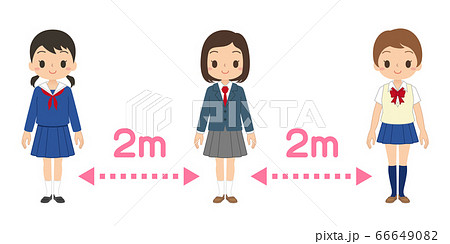 感染予防のために2mのソーシャルディスタンスを取る女子学生 66649082