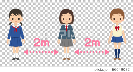 感染予防のために2mのソーシャルディスタンスを取る女子学生 66649082