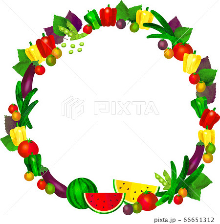 Summer Vegetables Frame Wreath 夏野菜の丸フレームのイラスト素材