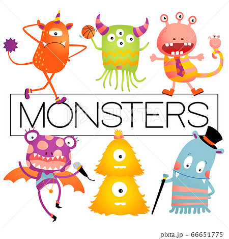 Vector Baby or Kids Design Elements, Colorful Happy Monster Set.	 66651775