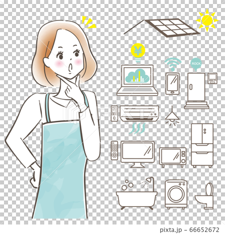 Young woman in apron / image of IOT / ZEH and savings / pastel painting / hand drawing Young woman in apron / image of IOT / ZEH and savings / pastel painting / hand drawing 66652672