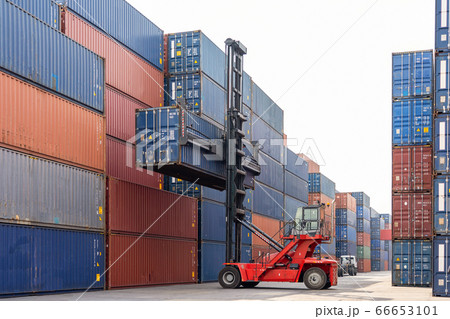 Folk lift car working in container yard for 66653101