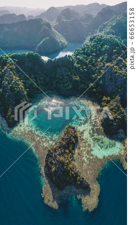 Aerial view of the Twin Lagoon in coron island, Palawan, Philippines Aerial view of the Twin Lagoon in coron island, Palawan, Philippines 66653158
