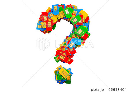 Question mark from colored SIM cards, 3D rendering Question mark from colored SIM cards, 3D rendering 66653404