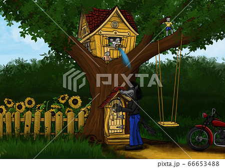 Illustration for the fairy tale "The Wolf and the Seven Little Kids". Illustration for the fairy tale "The Wolf and the Seven Little Kids". 66653488