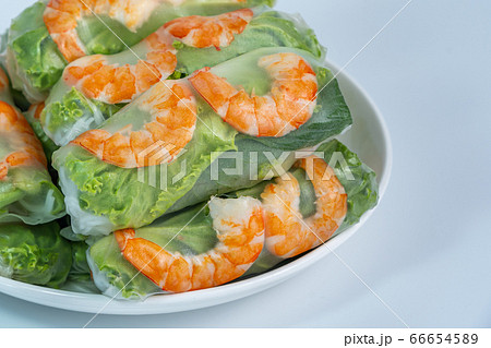 Fresh salad shrimp wrapped rolls- Goi Cuon, Vietnamese cuisine Fresh salad shrimp wrapped rolls- Goi Cuon, Vietnamese cuisine 66654589