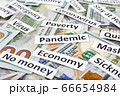 Coronavirus, COVID-19 headline clippings on 100 USD banknotes 66654984