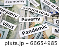 Coronavirus, COVID-19 headline clippings on 100 USD banknotes 66654985