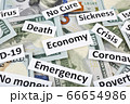 Coronavirus, COVID-19 headline clippings on 100 USD banknotes 66654986