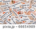 Coronavirus, COVID-19 headline clippings on United Kingdom 10 pounds banknotes 66654989