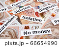 Coronavirus, COVID-19 headline clippings on United Kingdom 10 pounds banknotes 66654990