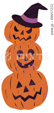 ジャックオーランタン おばけかぼちゃ かぼちゃ ３つ ハロウィン イラストのイラスト素材