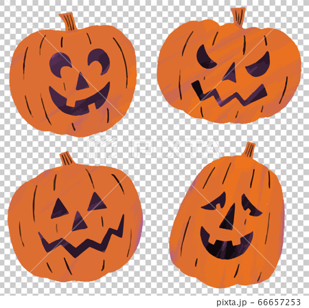 ジャックオーランタン おばけかぼちゃ かぼちゃ ４つ イラストのイラスト素材
