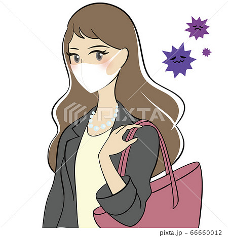 イラスト素材 通勤 女性 ウイルス マスク コロナ対策のイラスト素材
