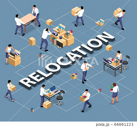 Office Relocation Isometric Flowchartのイラスト素材