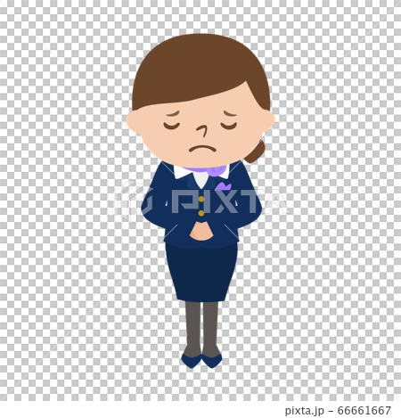 鞠躬與一張哀傷的面孔的一名年輕女性空服員的例證道歉。 66661667