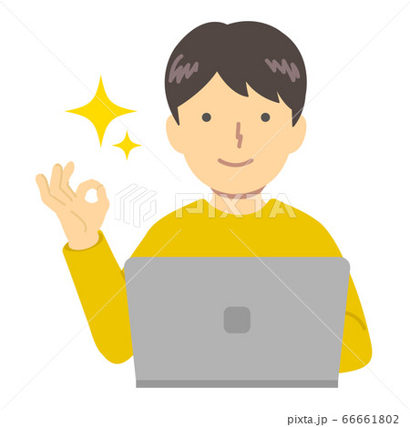 黄色い服を着た男の子/OKサイン 66661802