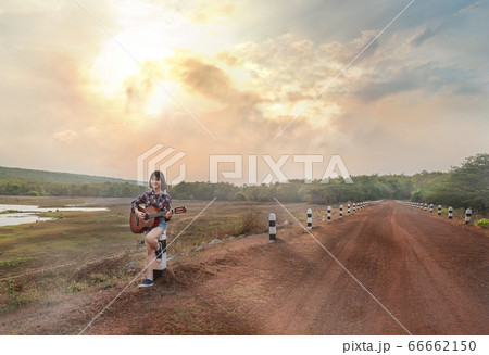portrait of asian woman with guitar portrait of asian woman with guitar 66662150