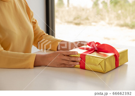 Female hands holding gift box Christmas and New year gift Female hands holding gift box Christmas and New year gift 66662392