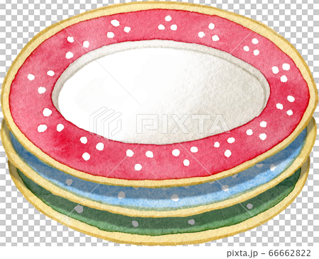 Watercolor illustration of stacked colorful plates 66662822