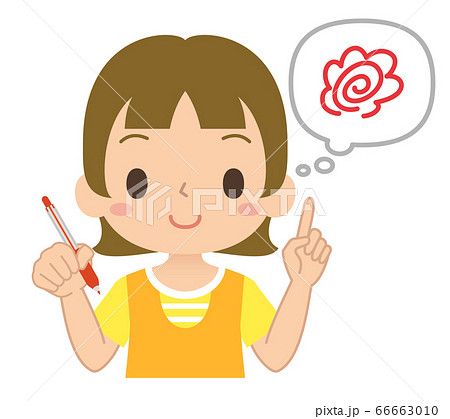 赤ペンを持って答え合わせをする女の子のイラスト素材