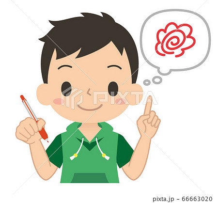 赤ペンを持って答え合わせをする男の子のイラスト素材 66663020 Pixta