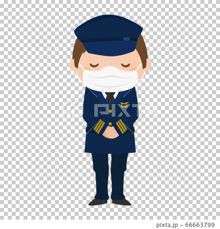 感染予防の為にマスクをした男性パイロット。男性がお辞儀をしてるイラスト。 感染予防の為にマスクをした男性パイロット。男性がお辞儀をしてるイラスト。 66663799