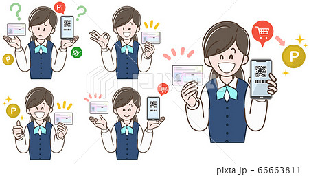 マイナポイントの説明をする制服の女性_セット 66663811
