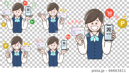 マイナポイントの説明をする制服の女性_セット 66663811