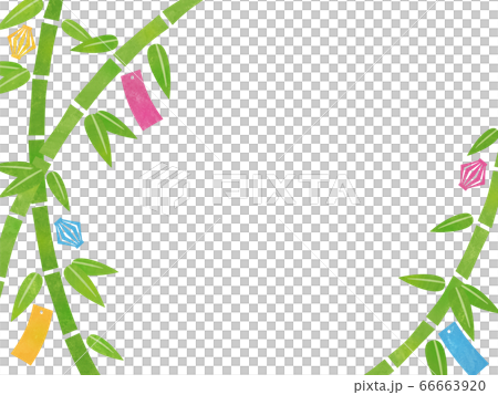 七夕飾りのついた竹のフレーム 手描き風のイラスト素材