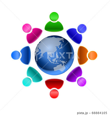 人のアイコンと地球のイラスト素材
