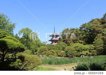 仙台市、輪王寺の庭園と三重塔 仙台市、輪王寺の庭園と三重塔 66664269