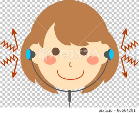Woman wearing noise canceling earphones 66664291
