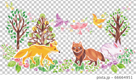 木 花 草などの植物と動物 イラストのイラスト素材