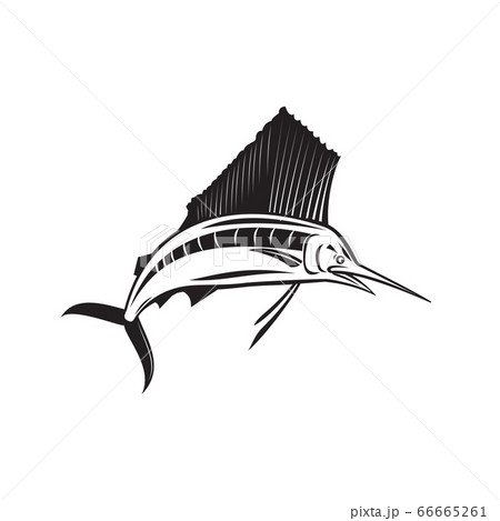 Angry Atlantic Sailfish Jumping Up Side View Retroのイラスト素材