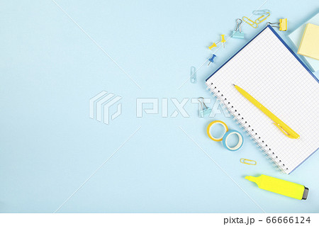 School office supplies on blue background. Back to 66666124