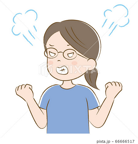 拳を握りしめて怒る眼鏡の女性 手描き風 拳を握りしめて怒る眼鏡の女性 手描き風 66666517