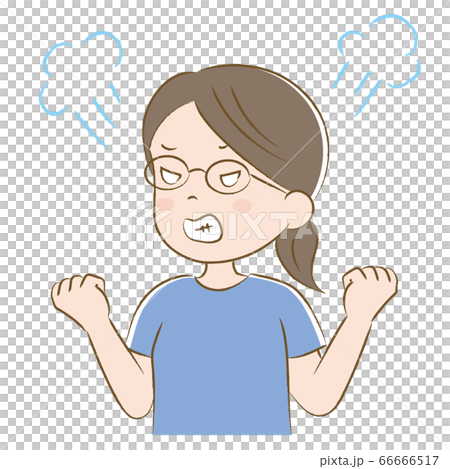拳を握りしめて怒る眼鏡の女性 手描き風 拳を握りしめて怒る眼鏡の女性 手描き風 66666517
