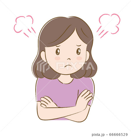 腕を組んで怒る女性 手描き風のイラスト素材
