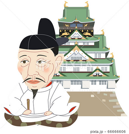 大阪城と豊臣秀吉のイラスト素材