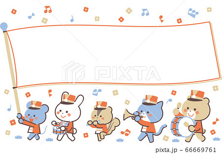 Marching Band Of Animals March Flag Frame 4 Stock Illustration