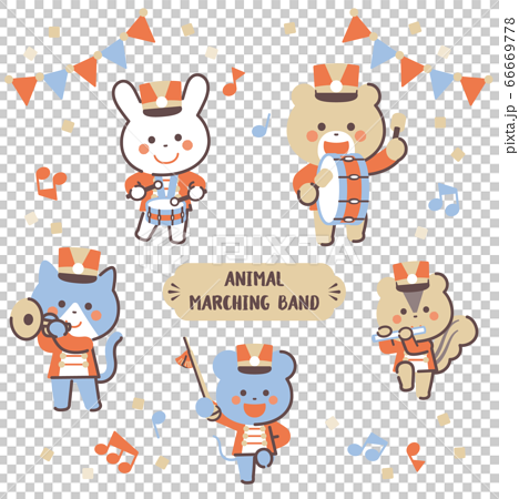 動物のマーチングバンド キャラクターセット 4色シンプルカラーのイラスト素材