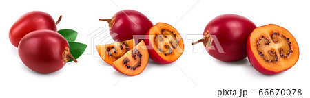Fresh tamarillo fruit with leaves isolated on white background, Set or collection 66670078