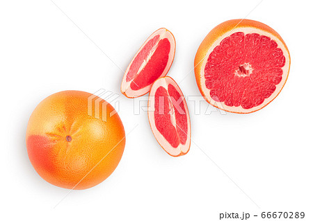 Grapefruit and slices isolated on white background. Top view. Flat lay. With clipping path and full depth of field 66670289