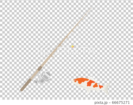 Illustration of fishing rod and carp 66675271