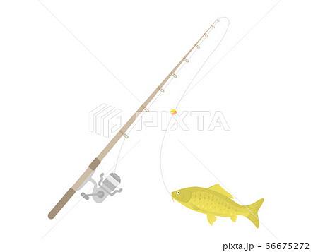 釣り竿と鯉のイラストのイラスト素材