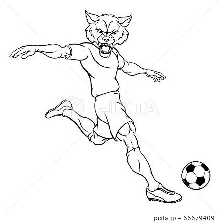 Wolf Soccer Football Player Animal Sports Mascot Wolf Soccer Football Player Animal Sports Mascot 66679409