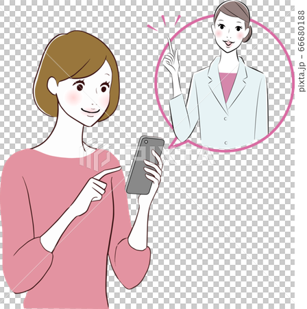 A woman receiving medical treatment with a smartphone 66680188