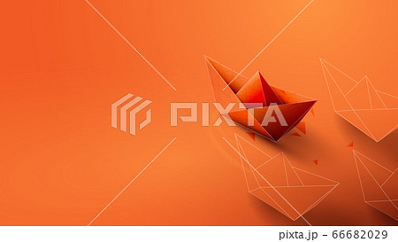 Leadership Concept with Orange Paper Ship Leading. Vector Illustration 66682029