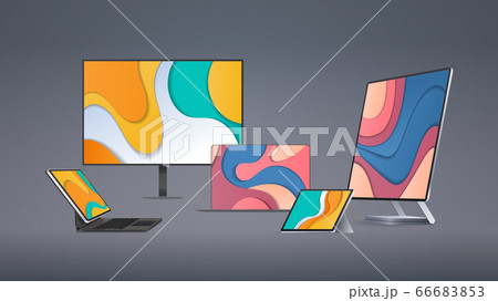 modern computer monitor tablet laptop with colored screens realistic mockup gadgets and devices concept 66683853